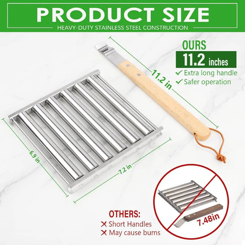 Rotating Hot Dog Grill Rack with Detachable Wood Handle
